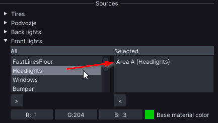 Applying a canvas as a source of Front lights sub-object