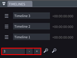 Location of add and delete Timelines buttons with the number of existing Timelines