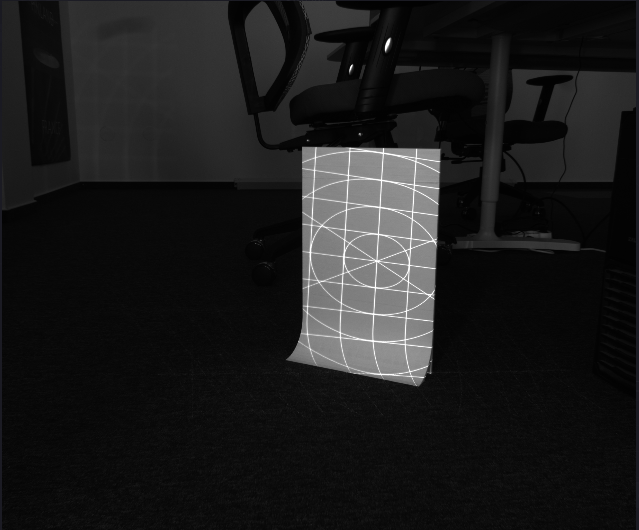 Camera’s view of the projection object with Circles and lines content override active on the projector.