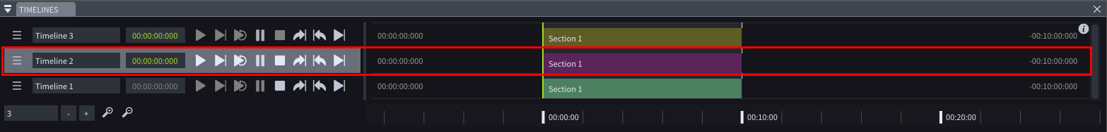 Timelines window with one timeline highlighted